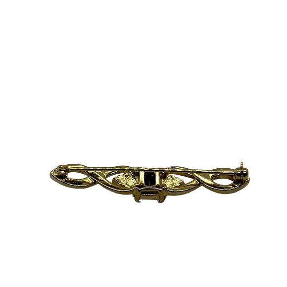 Bar Brooch Gold Tone Red and Clear Stones Vintage Secretary Librarian Retro Chic - Picture 5 of 15